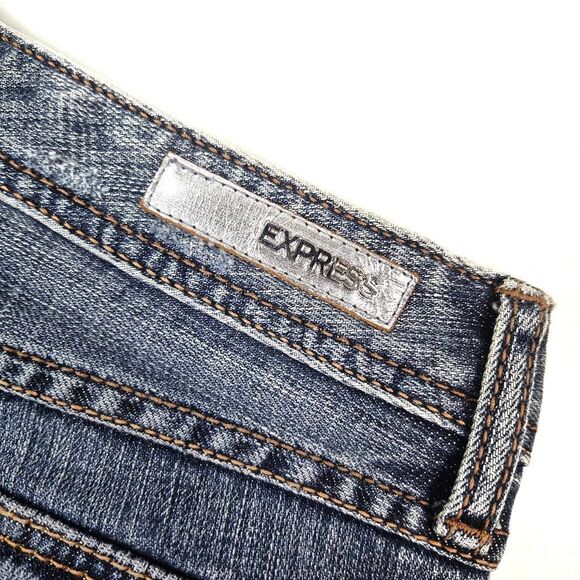 NWT EXPRESS Zelda Low Rise Distressed Stitched Med Wash Whiskered Crop Jeans 00 - Picture 6 of 8